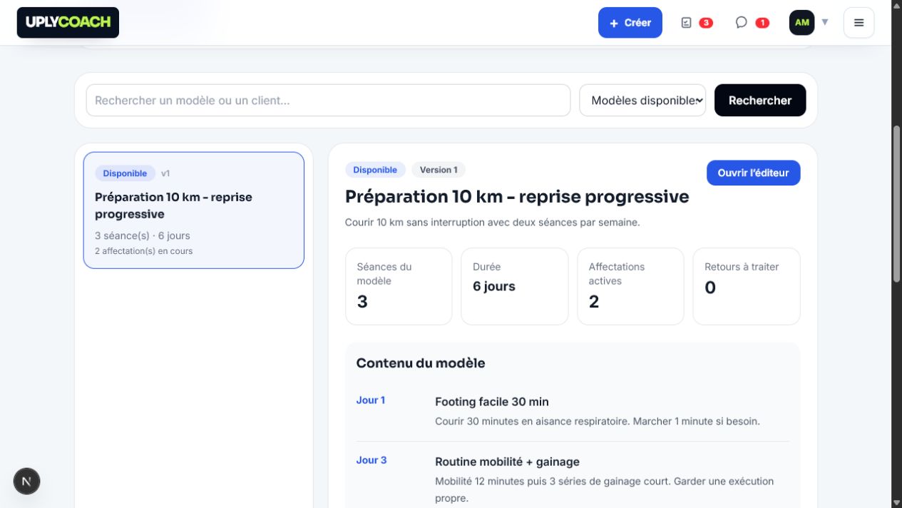 Programme d’entraînement détaillé et affecté à des clients dans le cockpit coach Uply